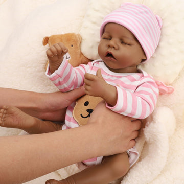 Jirachi Reborn Baby Dolls Black Girl, 18-Inch Realistic Silicone Baby Dolls Full Body, Black American Real Life Baby Girl Dolls, Packaged With Feeding Kit & Gift Box
