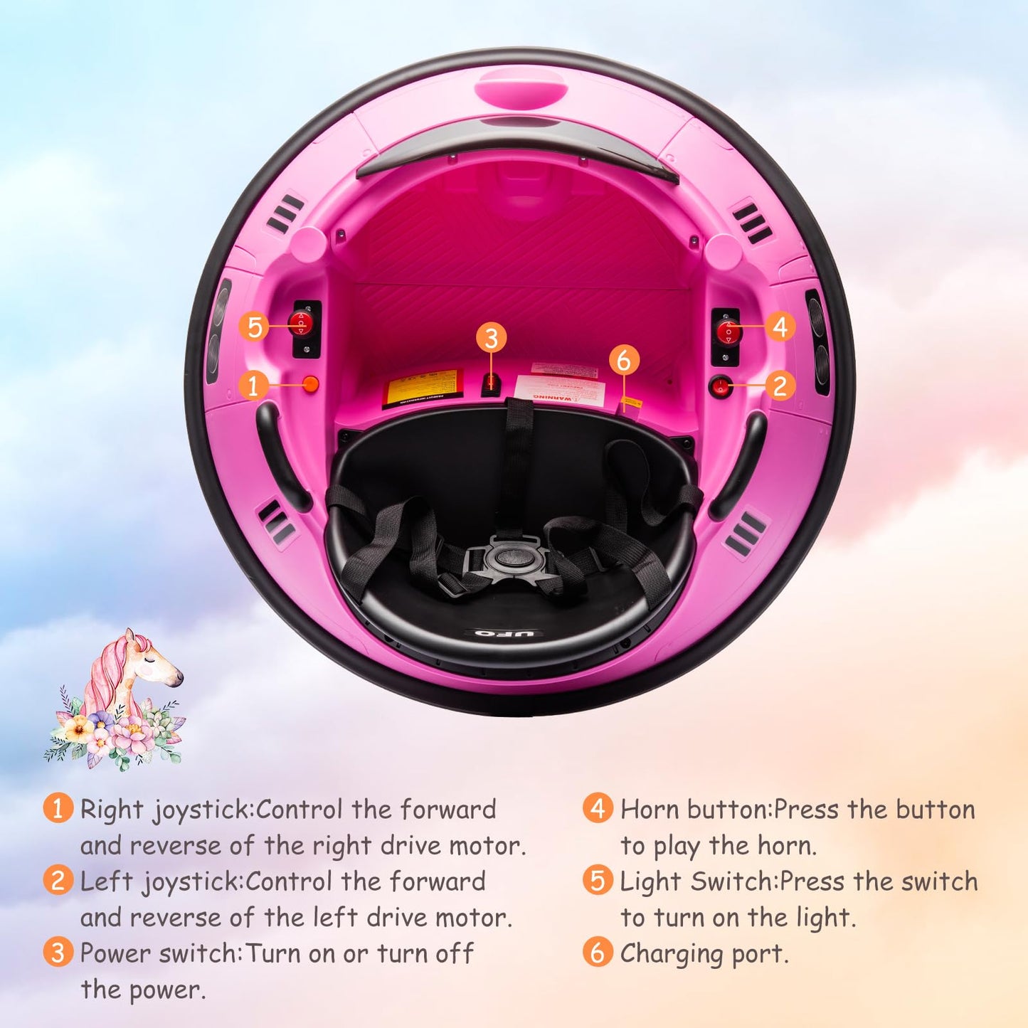 Ride On Bumper Car, 12V Electric Toddlers Car With Remote Control, Safety Belt, Music, Flashing Lights, 360 Degree Spin, Bumper Car For Toddlers,Kids,Pink