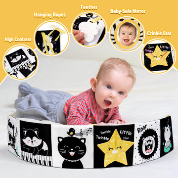 OKOOKO Black and White Baby Book High Contrast Baby Toy 0-6 Months Baby Soft Book Tummy Time Toy Crib Stroller Toy Montessori Se