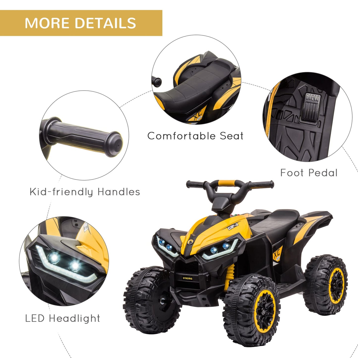 Aosom 12V Kids Atv Quad Car With Forward & Backward Function, Four Wheeler For Kids With Wear-Resistant Wheels, Music, Electric
