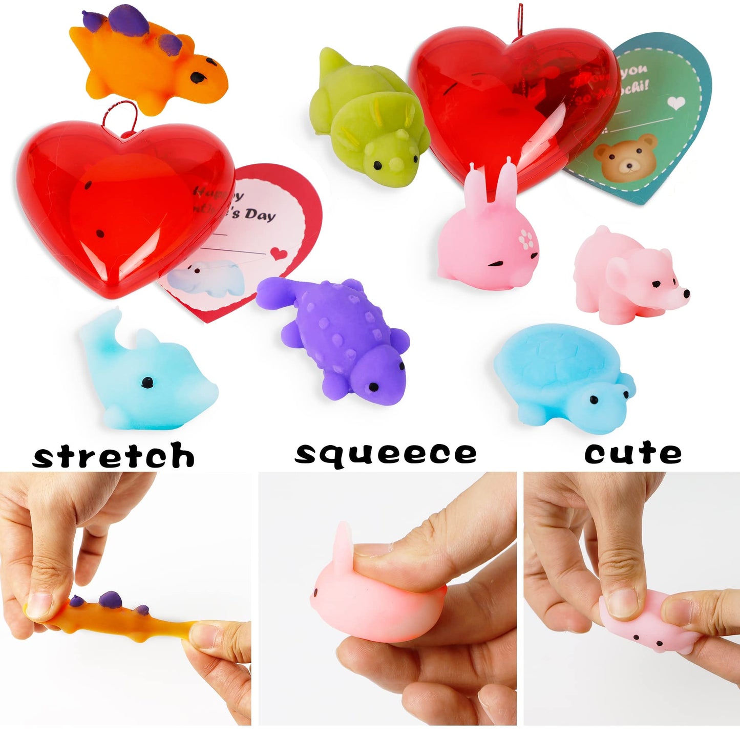Ridota Kids Valentines Gifts, 28 Pcs Mochi Squishy Toys, Mochi Squishy Filled Hearts With Valentines Day Cards For Kids, Valenti