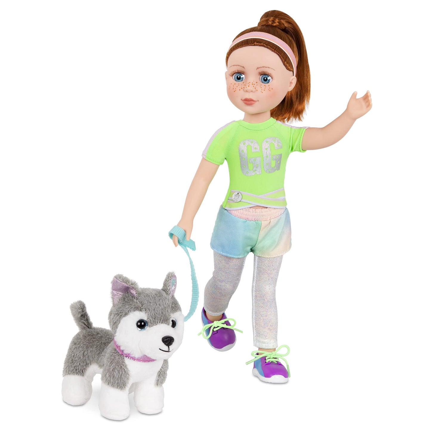 Glitter Girls - Lets Go for a Run Dog Walking Outfit with Leash, Collar, and Hair Band - 14-inch Doll Clothes and Accessories f