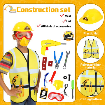 Deekin 5 Sets Kids Dressing up Costumes Toddler Dressing up and Play for Age 3-7 Construction Worker Police Firefighter Doctor Surgeon Vest for Boys Girls Pretend Role Accessories