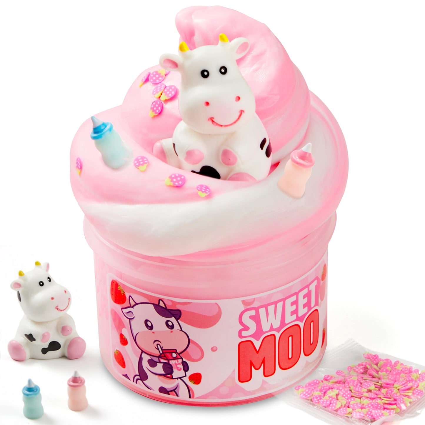 JOYIN Strawberry Milk Cow Slime - Soft, Non-Sticky, Mess-Free, Stress Relief Butter Slime Toys for Kids Classroom Reward, Boys a