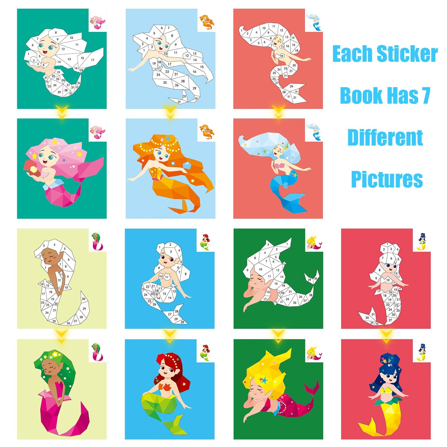 2 Pack Sticker Books For Kids Ages 4-8, Crafts For Kids Ages 4-8 Sticker Paint Books Boys And Girls Birthday Gifts Party Favor, Travel Activity Book Set For Learning (Princess+Mermaid)