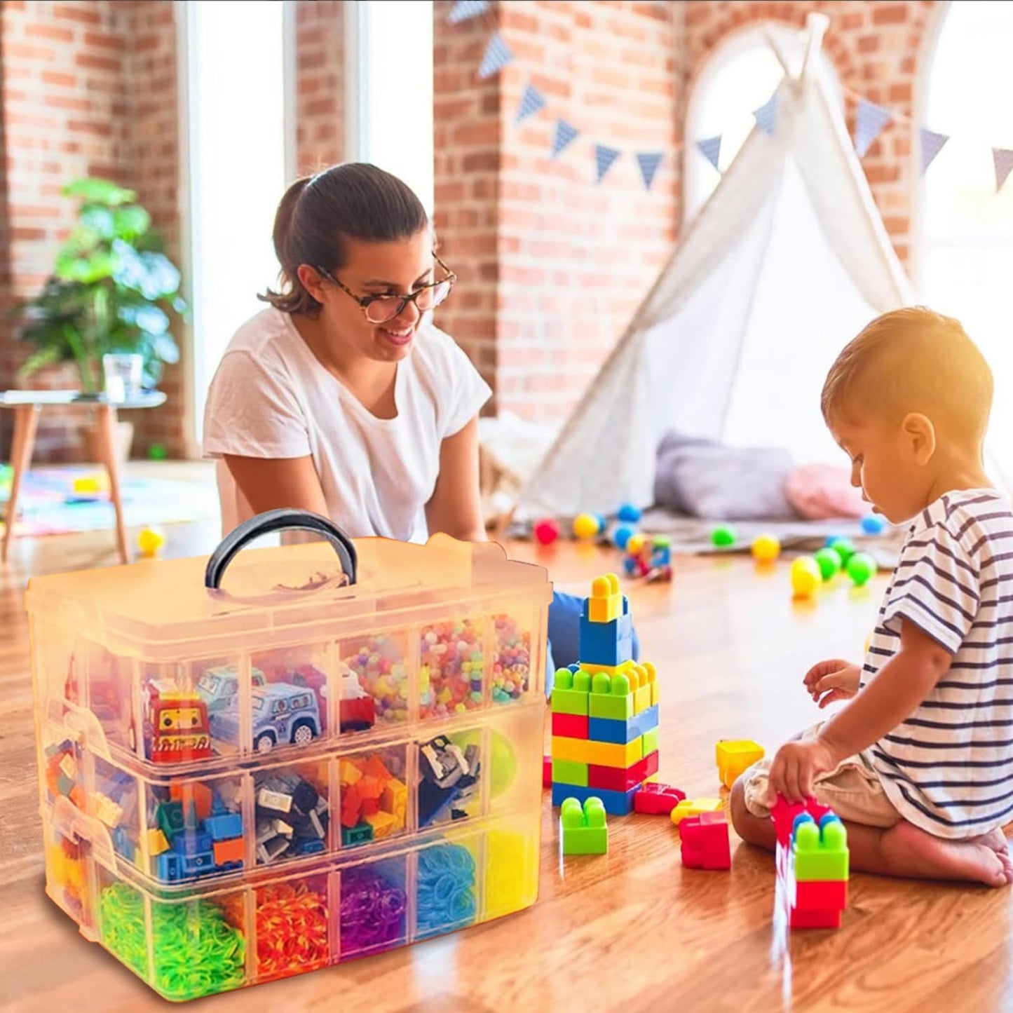 Storage Box For Lego, Stackable Storage Organizer With 30 Compartments For Lego, Storage For Barbie Dolls, For Hot Wheel Toy Bin