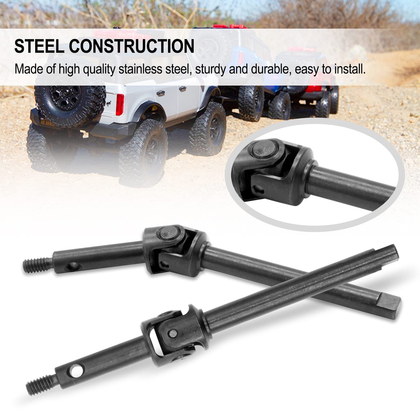 OGRC 2Pcs Steel Front Axle Drive Shaft CVD Set for Axial SCX24 C10/JLU/Bronco/Gladiator/Deadbolt Upgrades Parts (Regular)