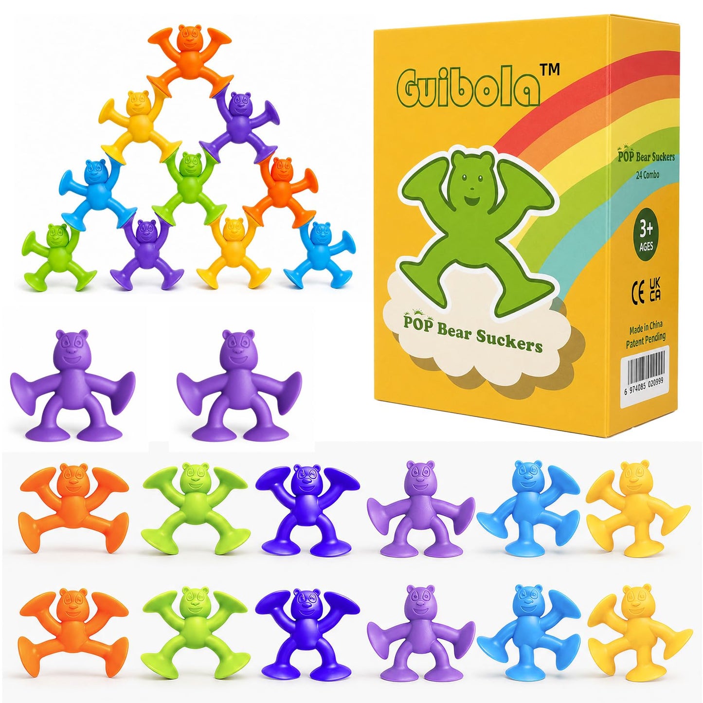 Suction Cup Toys for Toddlers 1-3, 24PCS Silicone Suction Toys for Baby, No-Hole Mold-Free Bath Toys, Sensory Building & Fidget