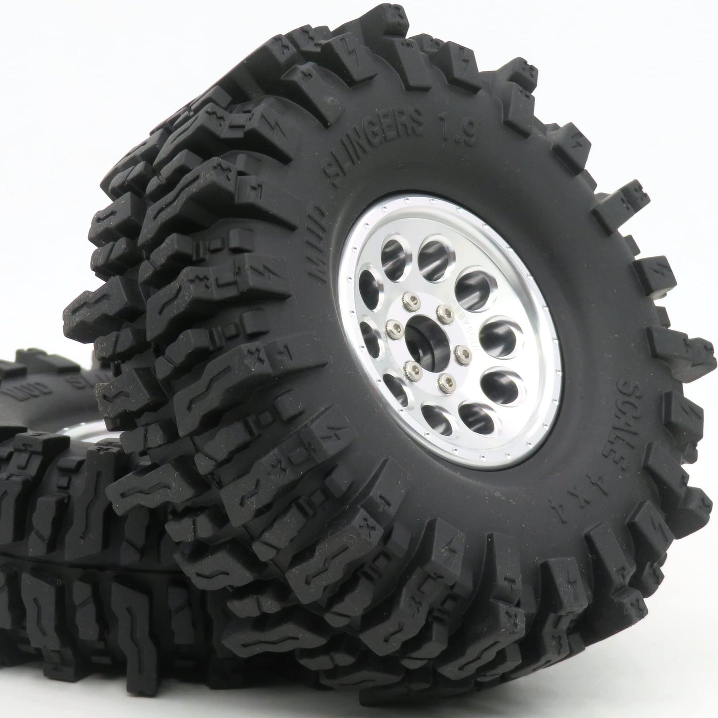 Hobbysoul 1.9 Crawler Tires And Wheels 120Mm Soft Sticky 1.9 Mud Slingers Tires & 1.9 Beadlock Wheels Silver Rim For 1/10 Rc Cra