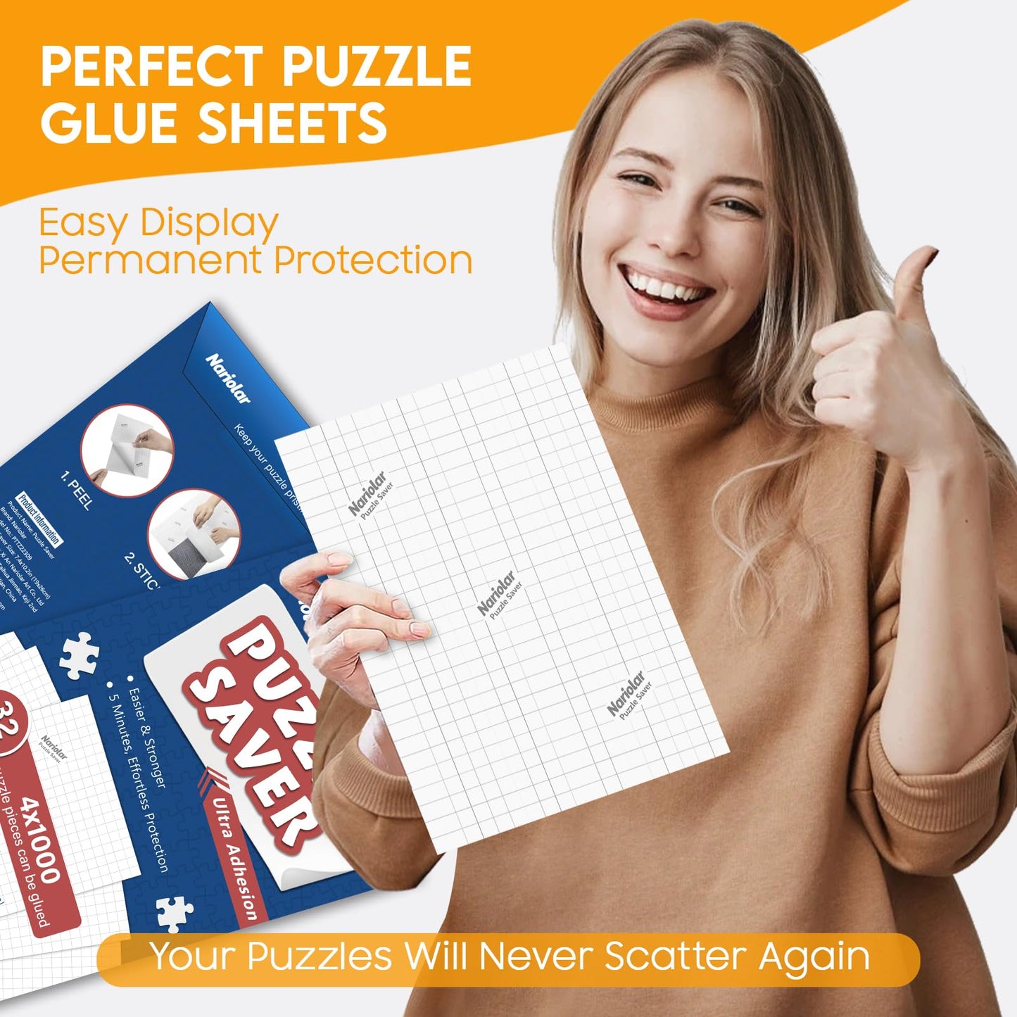 Nariolar Ultra Adhesion Puzzle Glue Sheets, 32 Puzzle Saver Sheets Preserves 4 1000 Pieces Jigsaw Puzzle, Puzzle Saver For Easy