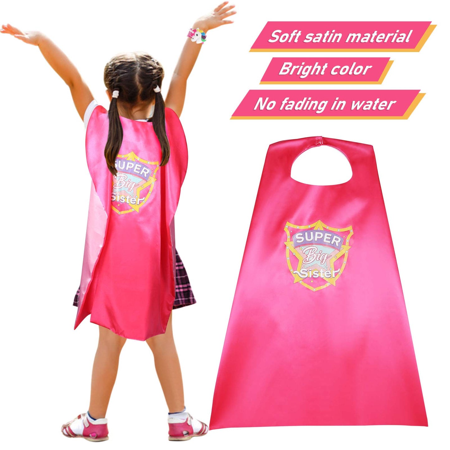 Golray Super Big Sister Gifts Set With Superhero Cape Eyemask Unicorn Slap Bracelets Necklace, Drawstring Backpack, Unicorn Keychain, Insulated Plastic Tumbler Cup Big Sister Gifts For Little Girls