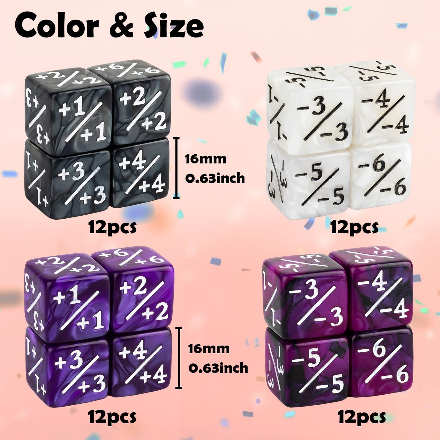 ORUNI 48 PCS Magic Counter Dice Set - Purple Marble Resin D6 Gaming Accessories, 0.63 inches, Compatible with MTG and TCG