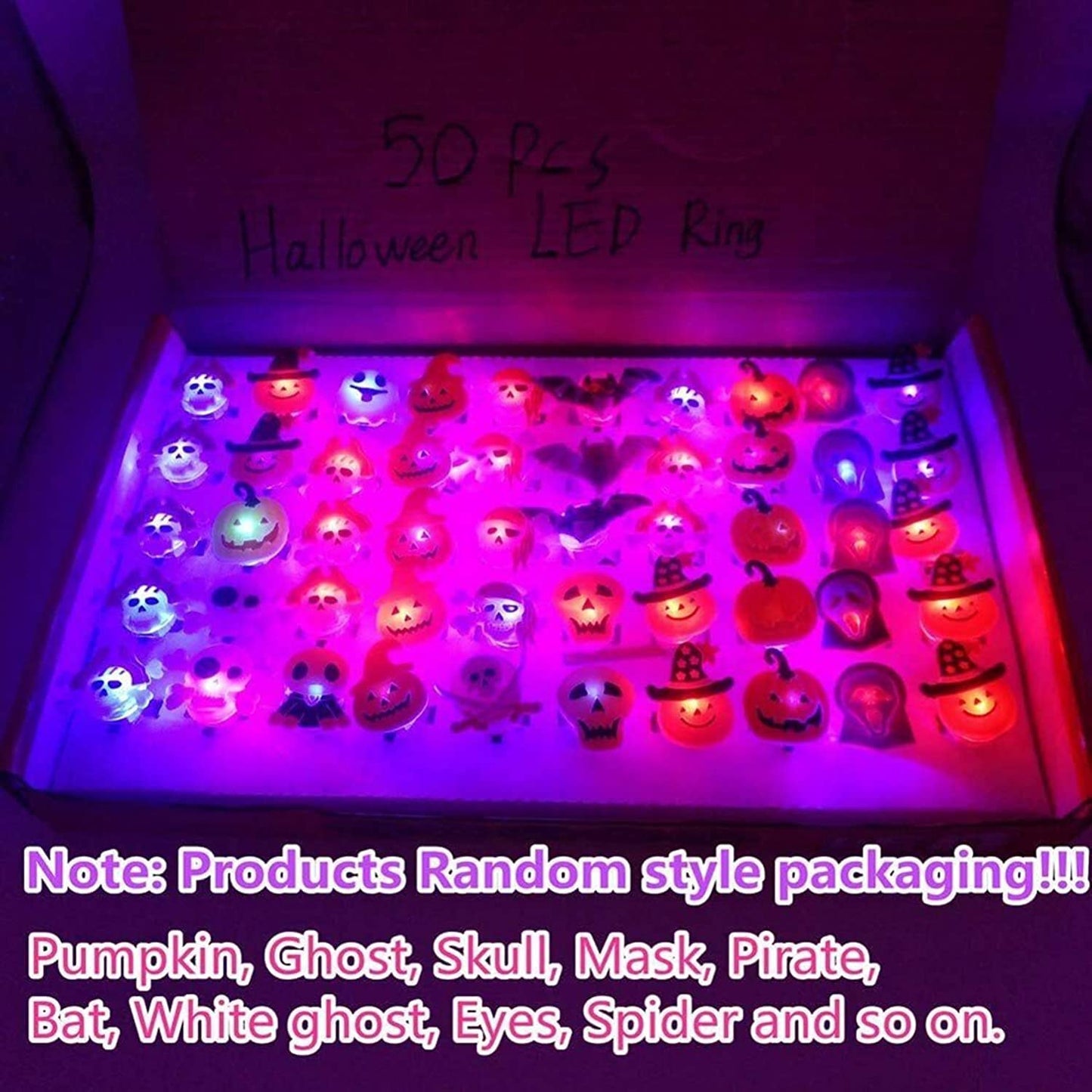 Halloween Light Up Rings 50Pcs Halloween Party Favors Light Up Toys luminous Flash Finger LED Rings Blinking Jelly Rubber Rings