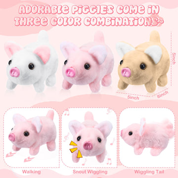 Halloscume 3 Pcs Walking Pig Electronic Plush Toy Interactive Pig Stuffed Animal Twitch Nose Wag Tail Toy Companion Animal Anima
