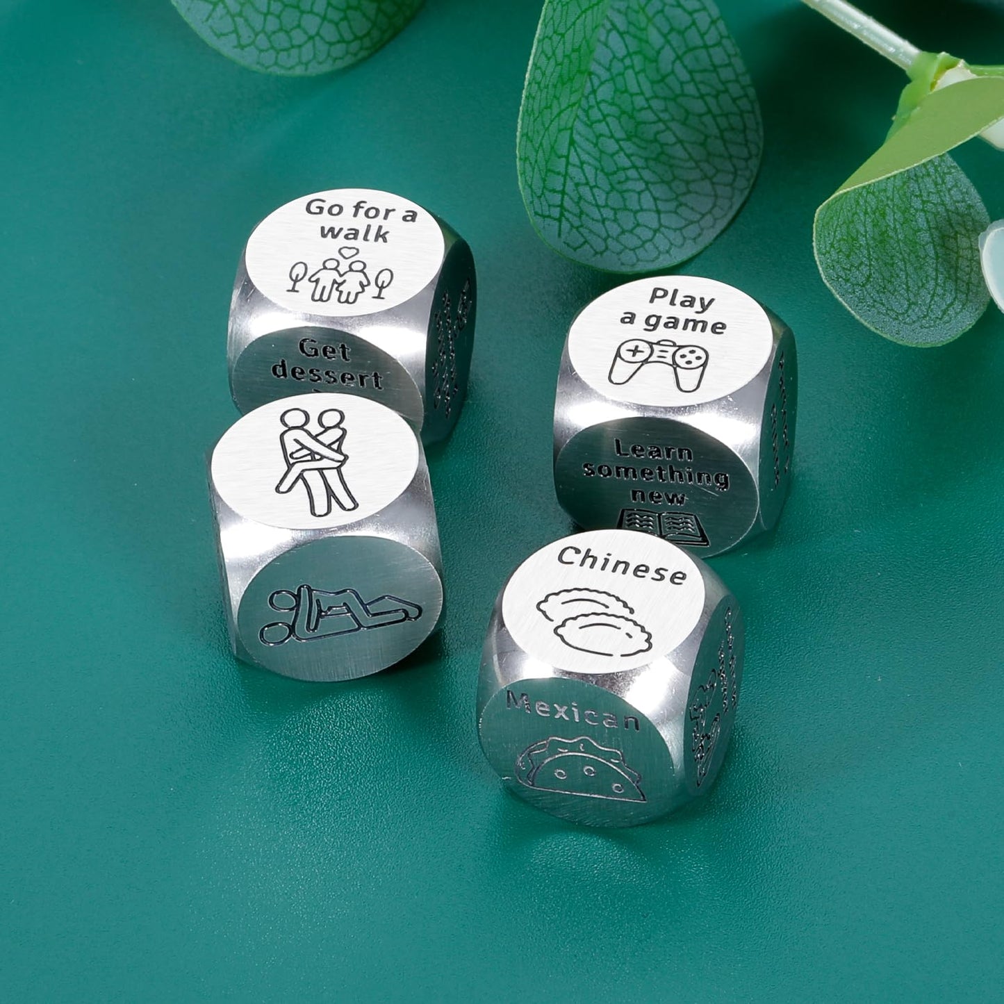 4PCS Date Night Dice Gifts for Boyfriend Girlfriend Valentines Day Gifts for Him Her 11th Anniversary Steel Gifts for Women Men