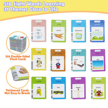 Mayaphilos Arabic And English Speaking Flash Cards With 510 Sight Words, Learn Arabic For Kids, Audible Pocket Speech Early Educ
