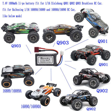 Blomiky 2 Pack 7.4V 2S 30C 1000mAh 7.4Wh Lipo Battery T Plug and USB Charger Cable Suitable for HBX 16889 16890A and XLH Q903 Q9