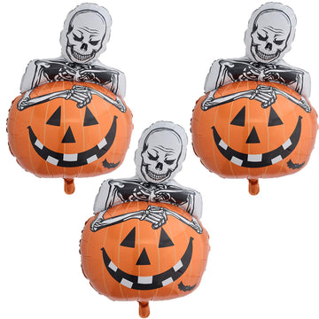 Hadckja Skull Pumpkin Balloon Halloween Balloons Skeleton Pumpkin Foil Balloons For Halloween-Themed Party Supplies Decorations