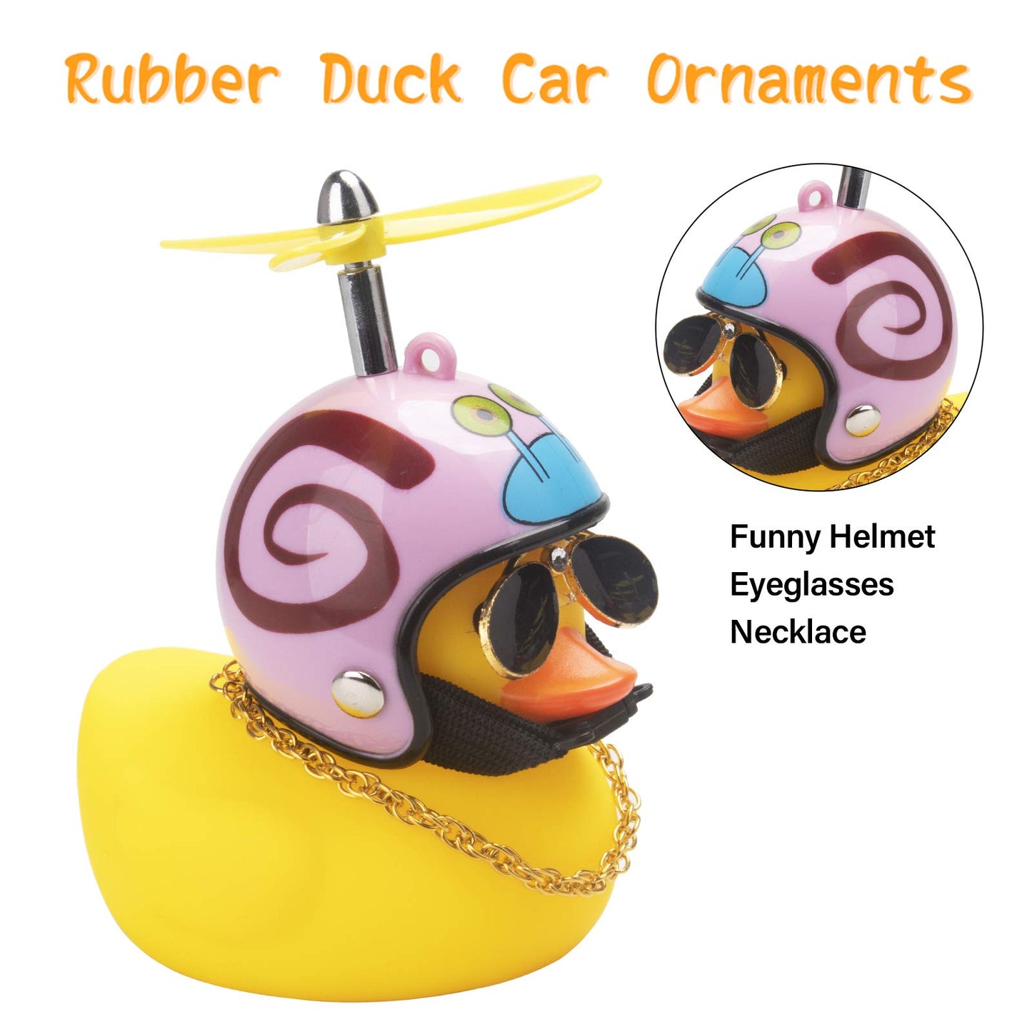 Wonuu Rubber Duck Car Ornaments Yellow Duck Car Dashboard Decorations Cool Glasses Duck With Propeller Helmet (Snail-Yellow)