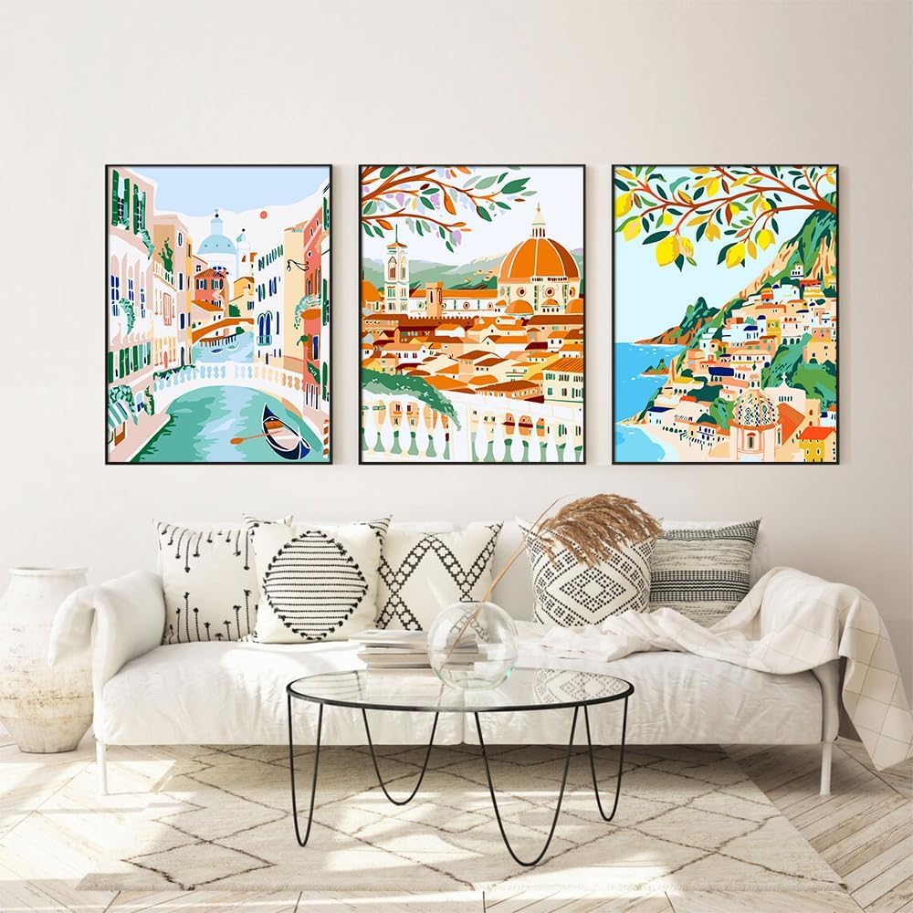 Cupmod 6 Packs Paint By Number For Adults,Scenery-Cityscape Diy Acrylic Oil Painting Paint By Numbers Kits On Canvas,Adults Pain