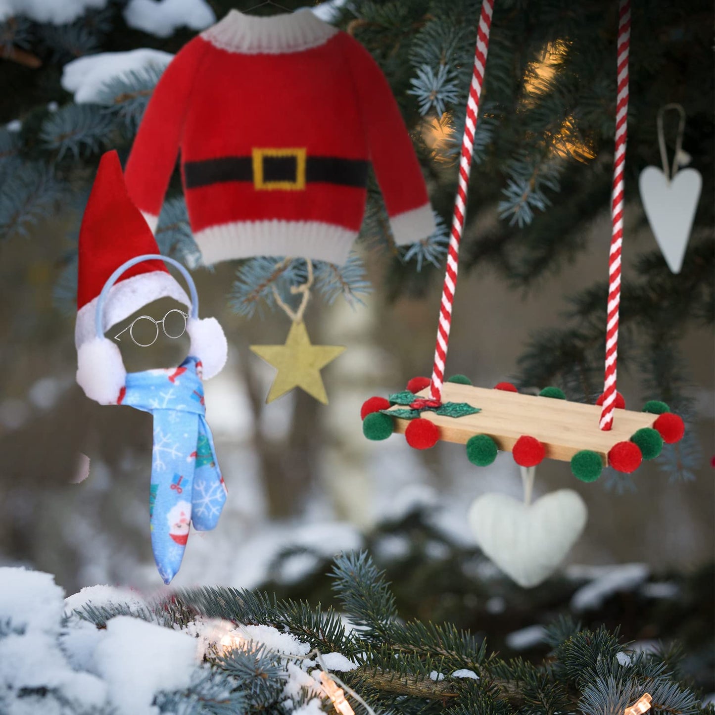 Aoriher 9 Pcs Christmas Elf Doll Accessories Set Includes Sleeping Bag Bathrobe Mask Ear Muffs Scarf Glasses Hammock Sweater (Santa)