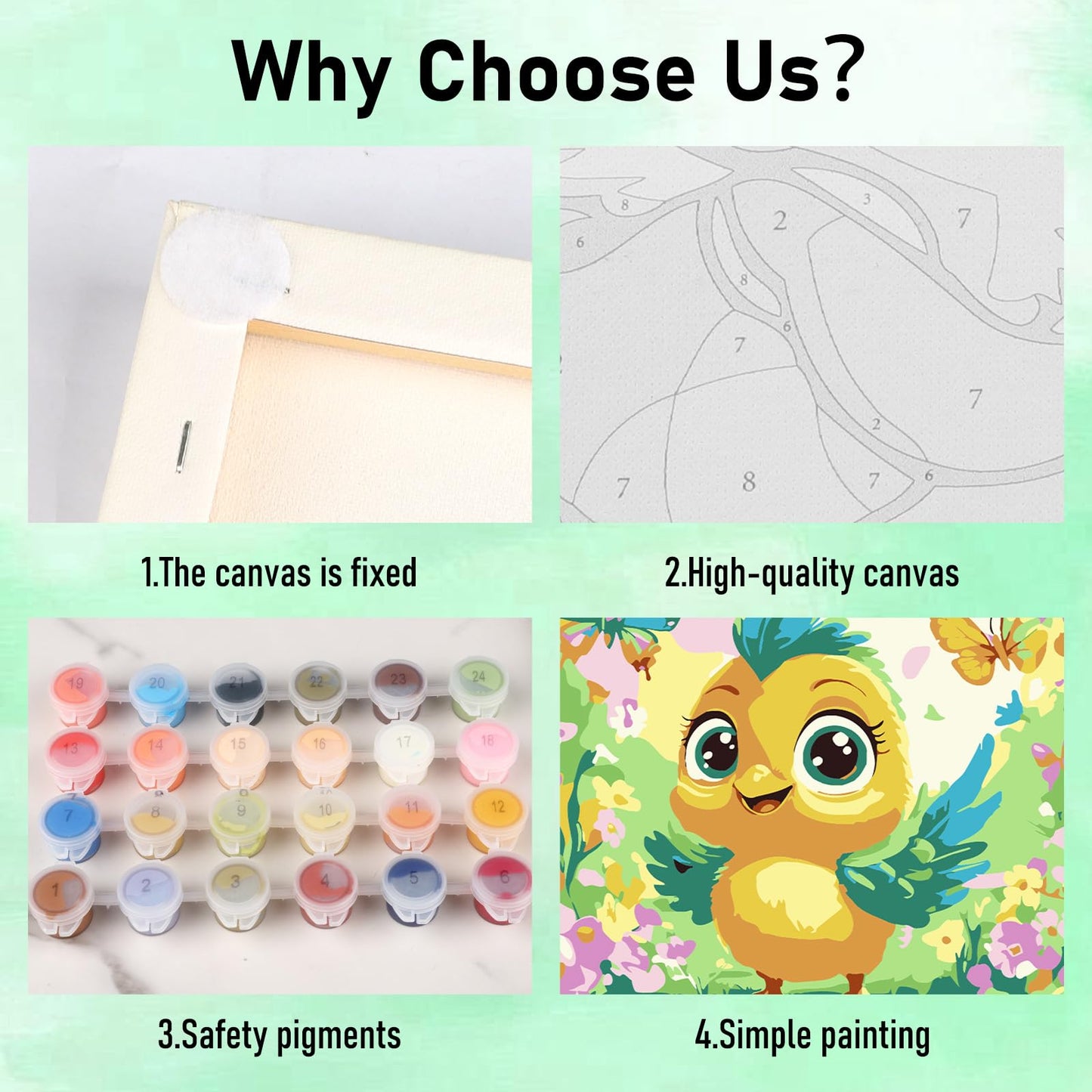 HEIBAGO Framed 4 Pack Paint by Number for Kids,Paint by Numbers for Beginners, Cute Animals Paint by Numbers kit for Kids, DIY A