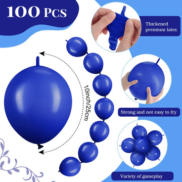 100 Pcs Link Balloon Linking Balloon Latex Linkable Balloons Connected Wedding Party Decoration (Dark Blue, 10 Inch)