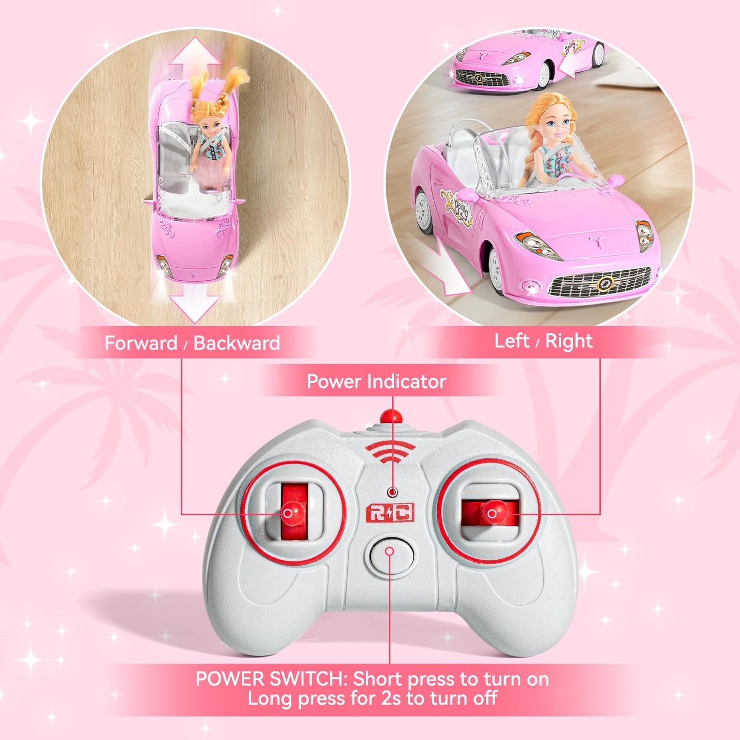 HapKid Pink Remote Control Car for Girls, 1:18 Scale RC Cars with LED Light, 2.4 GHZ Pink Truck Toy with 100 Min Long-Lasting Re