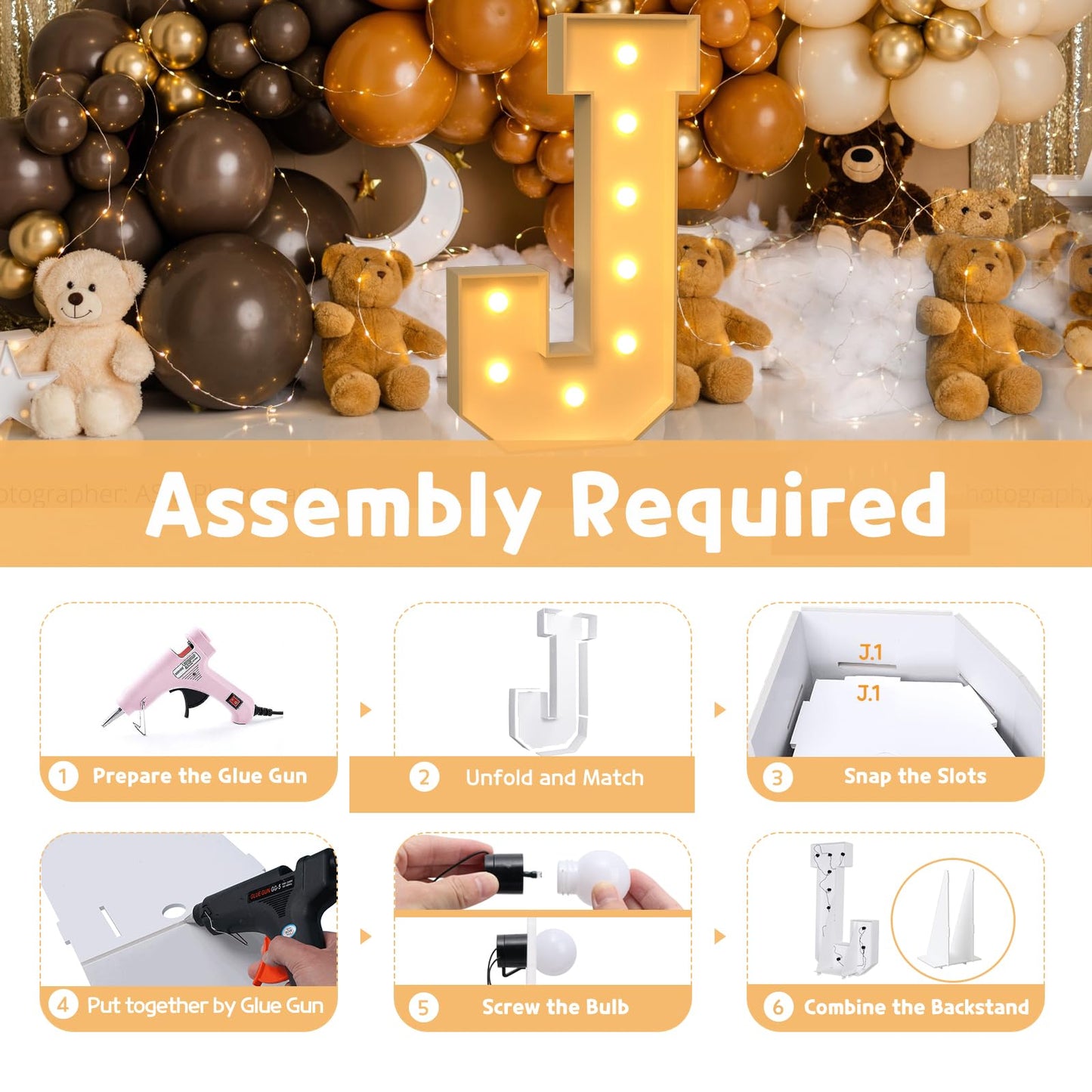 Imprsv Marquee Light Up Letter J, 3Ft Party Decoration Kit For Birthday, Baby Shower, Wedding