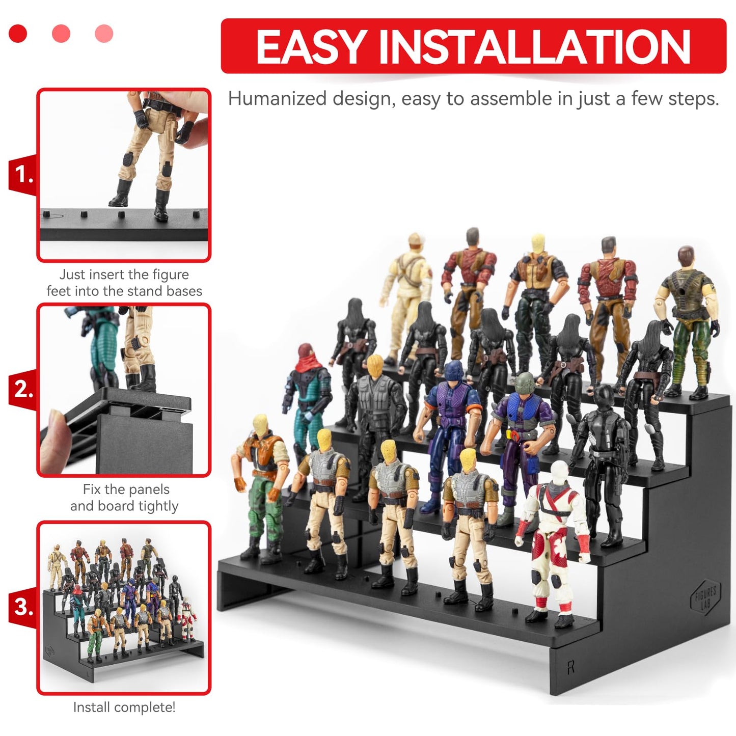 Sixpoints 3.75 Inch Action Figure Display Shelf With Peg,4 Tier Toy Collectibles Organizer, Compatible With 1/18 Scale Vintage S