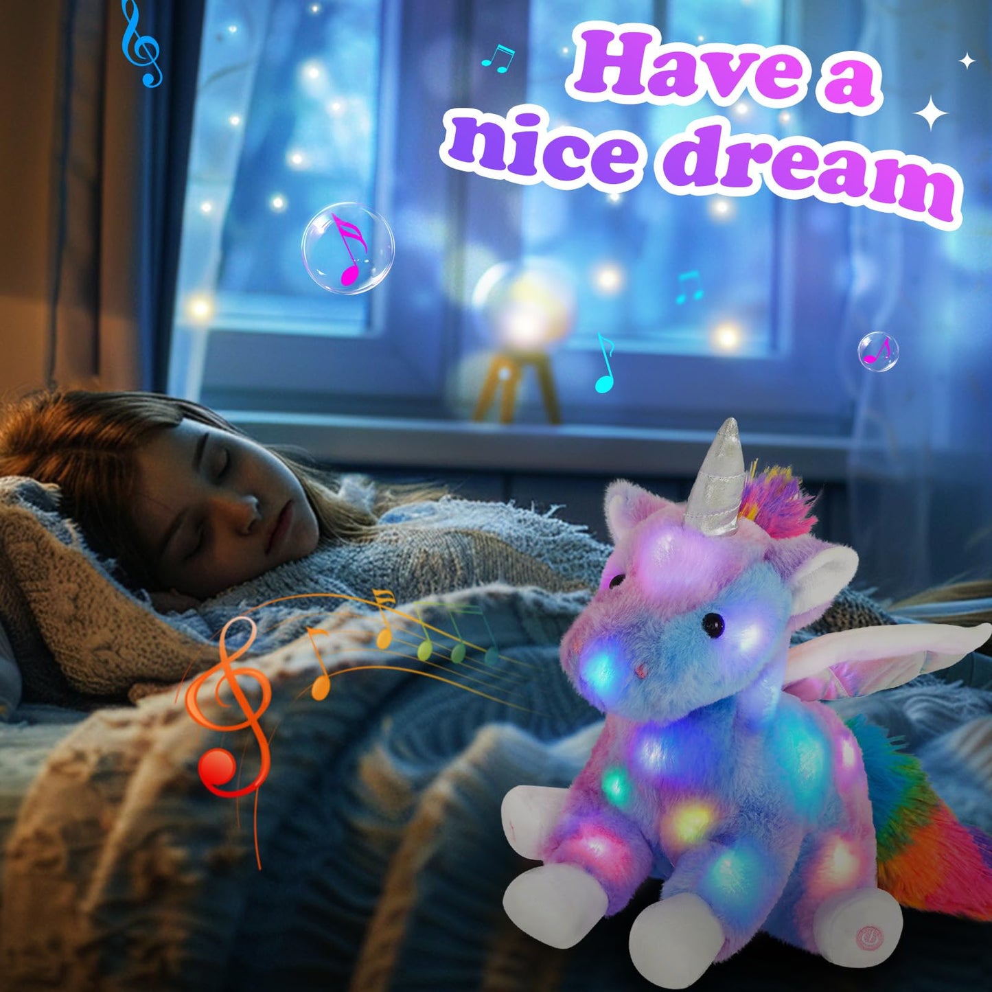CozyWorld 16.5" Unicorn Light-Up Musical Plush Toy - Rainbow Unicorn, Soft Faux Fur, Perfect Gift for Toddlers and Kids
