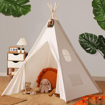 Sumbababy Teepee Tent for Kids - Natural Canvas Indoor Play Tent with Lights, 47.2x47.2x68.1, Washable, Foldable Gift for Girls & Boys
