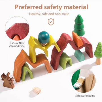 Jetmhh Wooden Rainbow Stacking Toy | House Bulding Block | Montessori Geometry Educational Stacking Game | Learning Educational