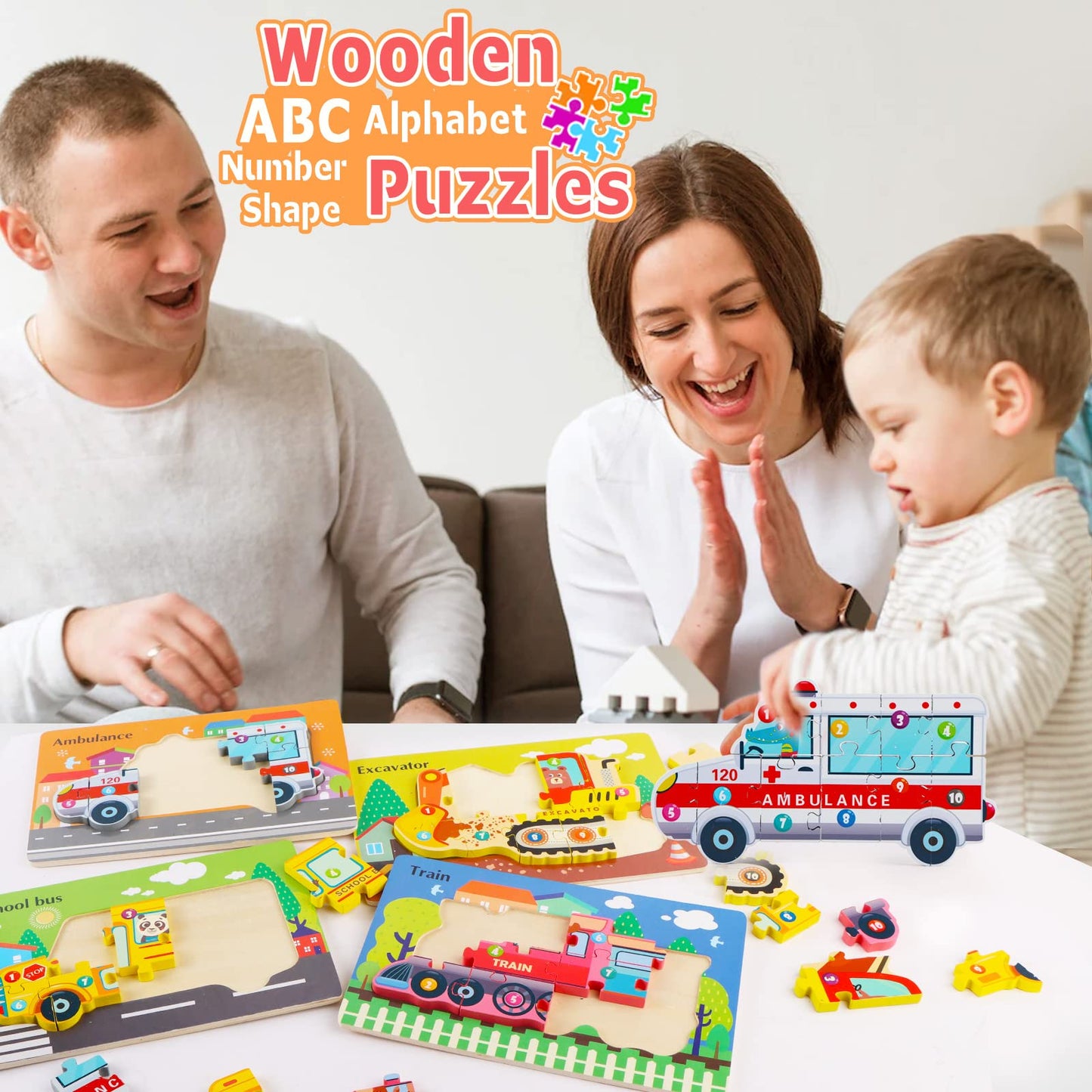 Puzzles For Toddlers 1-4 Years Old, 4 Pack Wooden Transportation Puzzles Toys Gift For Kids Boys Girls, Montessori Educational Learning Toys Ages 1 2 3 4 5