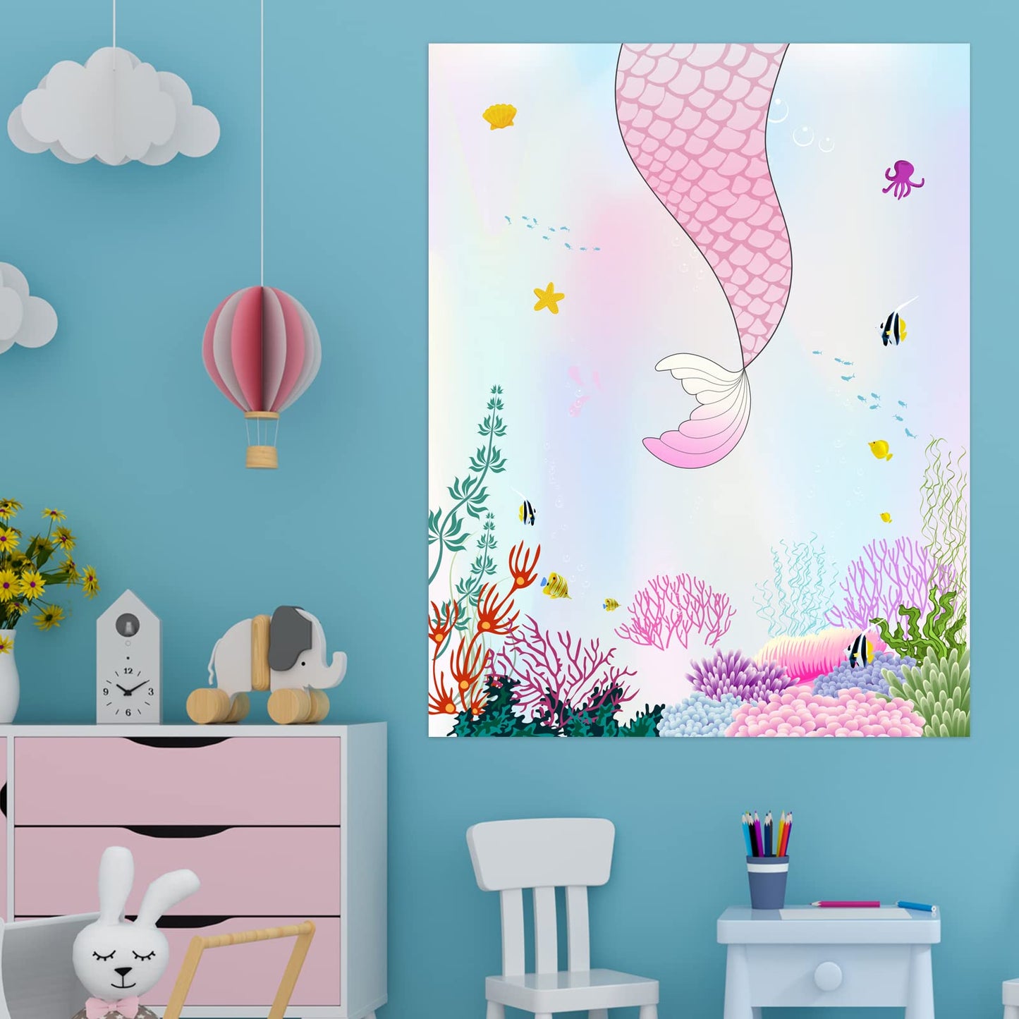 Astaron Pin The Tail On The Mermaid Game For Kids Birthday Party, Mermaid Party Game With 24 Pcs Tail Stickers Birthday Party Supplies For Wall Home Room Decorations