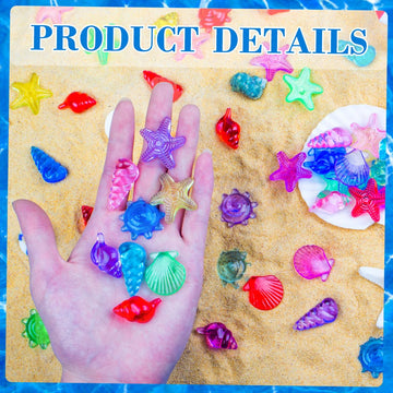 Prehalpty 150 Pcs Sea Shells Ocean Sensory Bin Fillers, 10 Color 5 Shapes Plastic Seashells For Decorating, Mermaid Party Favors