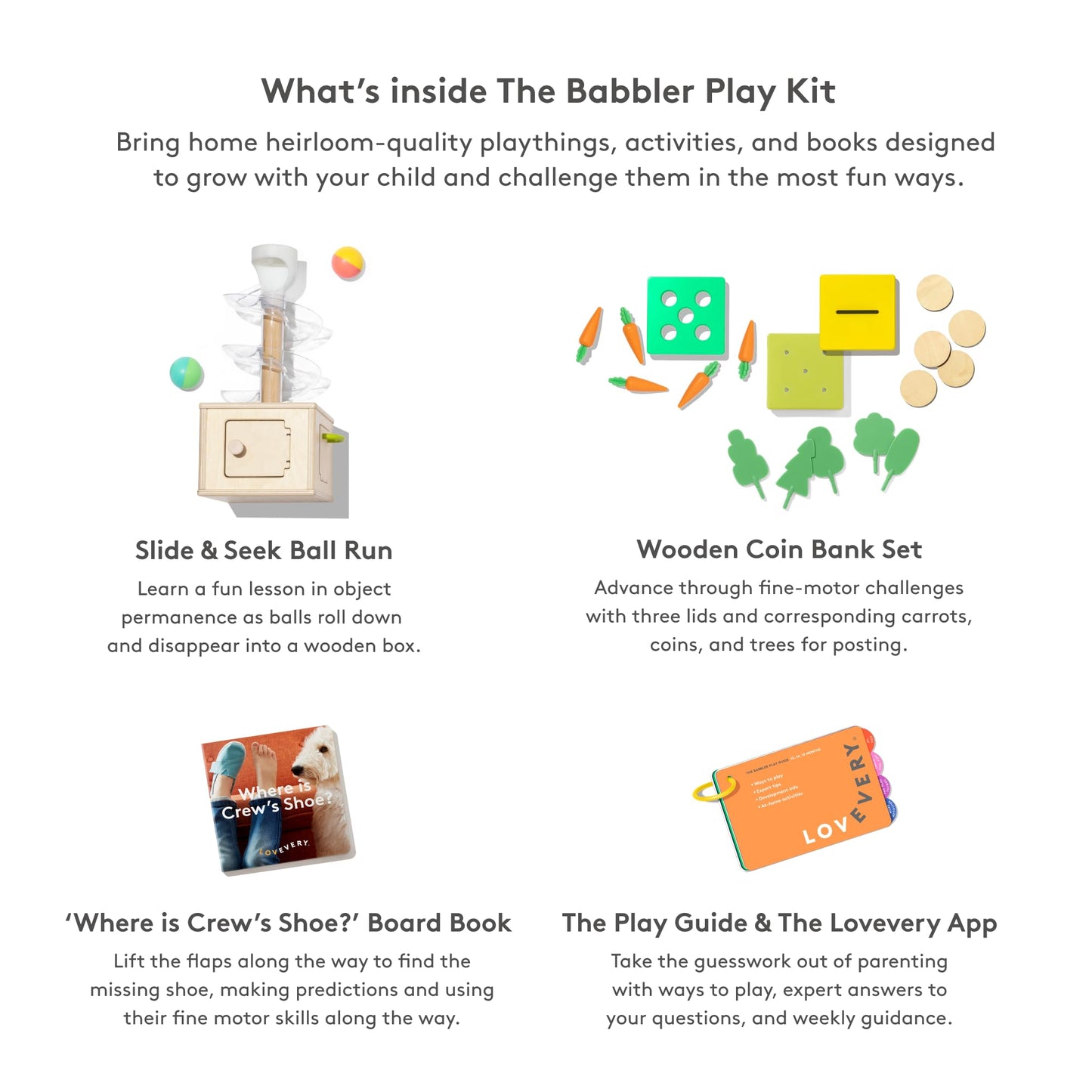 Lovevery Babbler Play Kit with Bonus Book - Montessori Toddler Toy, Multi Color, Ideal Birthday Gift for 1 Year Old
