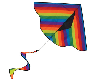 In The Breeze 3158 — Rainbow Stripe Delta Kite With Twister Tail — Easy-Flying, Colorful Kite