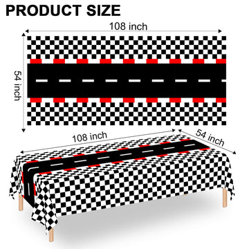 Wnink 2 Pcs Racing Car Theme Tablecloths Car Disposable Plastic Tablecloths Black Checkered Flag Table Covers Racetrack Rectangu