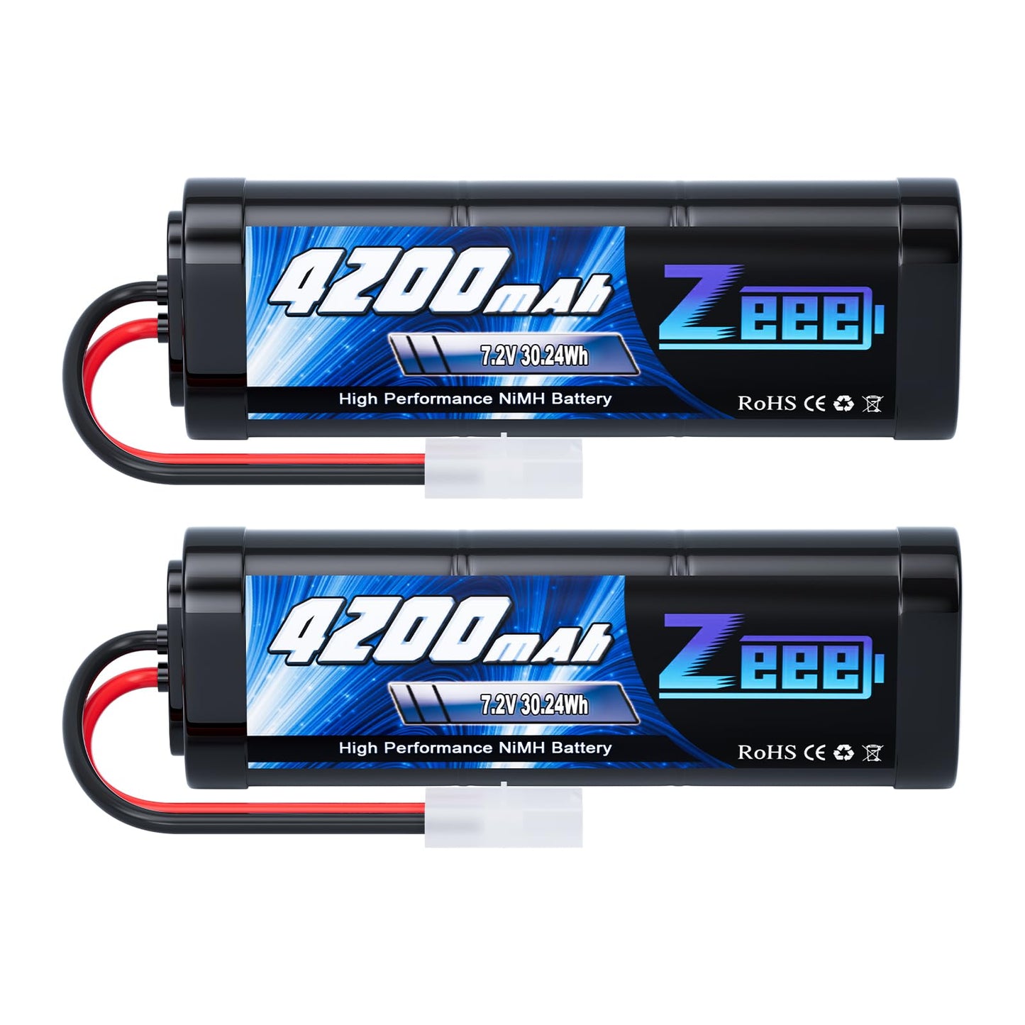 Zeee 7.2V 4200mAh NiMH Battery with Tamiya Connector High Power for RC Car Truck Associated HPI Losi Kyosho Tamiya Hobby(2 Pack)