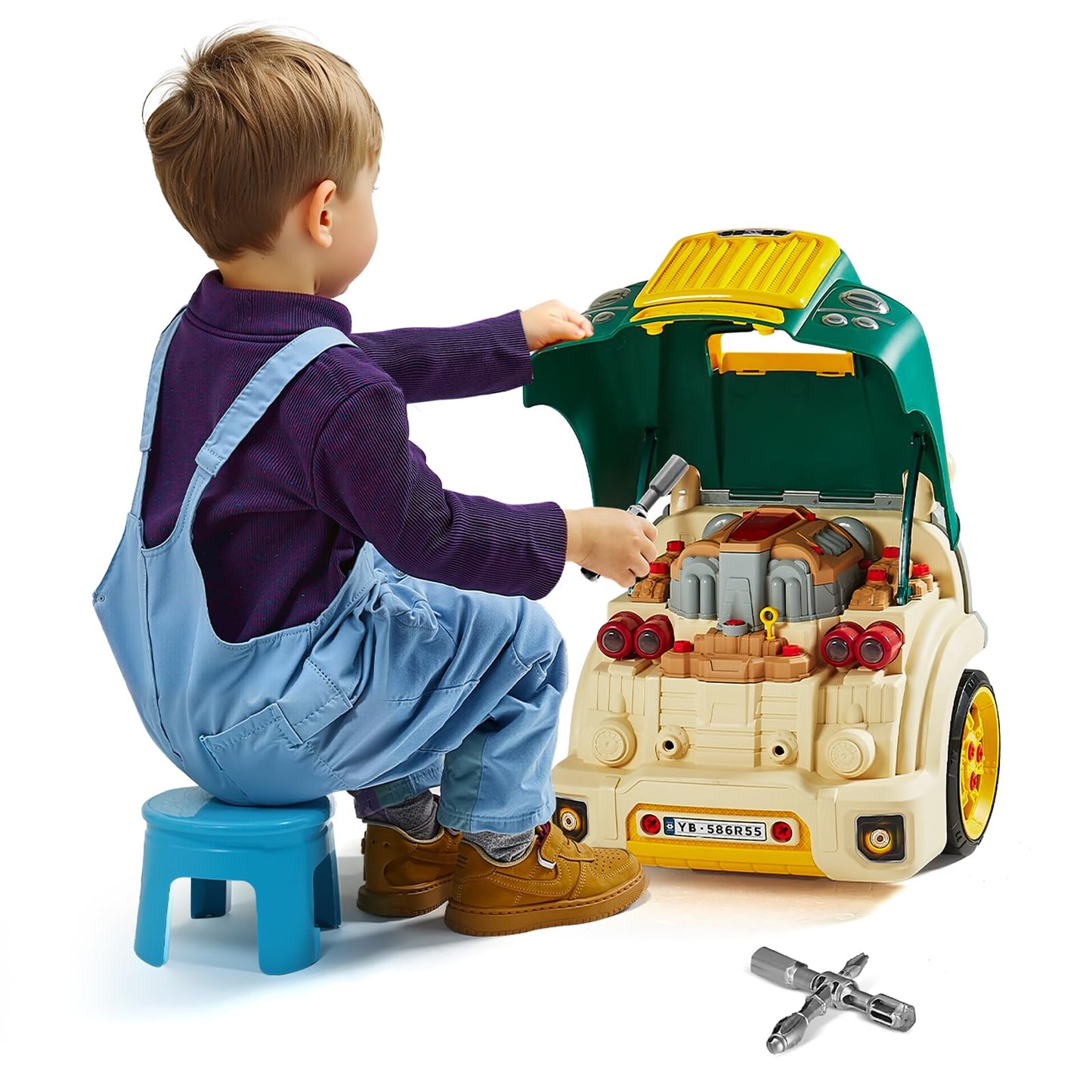 VEVOR Engine Toy, 60 Pieces, Kids Mechanic Car Repair Set with Removable Parts, Lights and Sounds, Steering Wheel and Horn, Kids