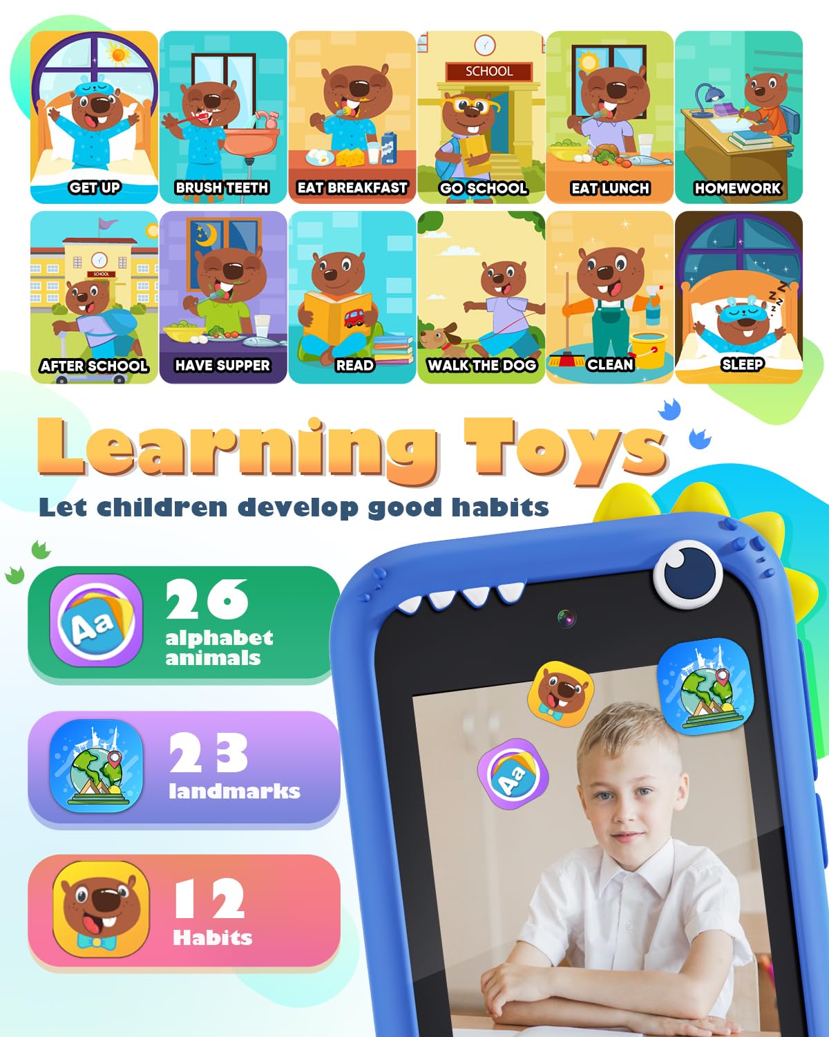 Prysyedawn Kids Smart Phone Toys, Christmas Birthday Gifts for Kids Age 3-8, Touchscreen Cell Phone for Kids with Dual Camera, M