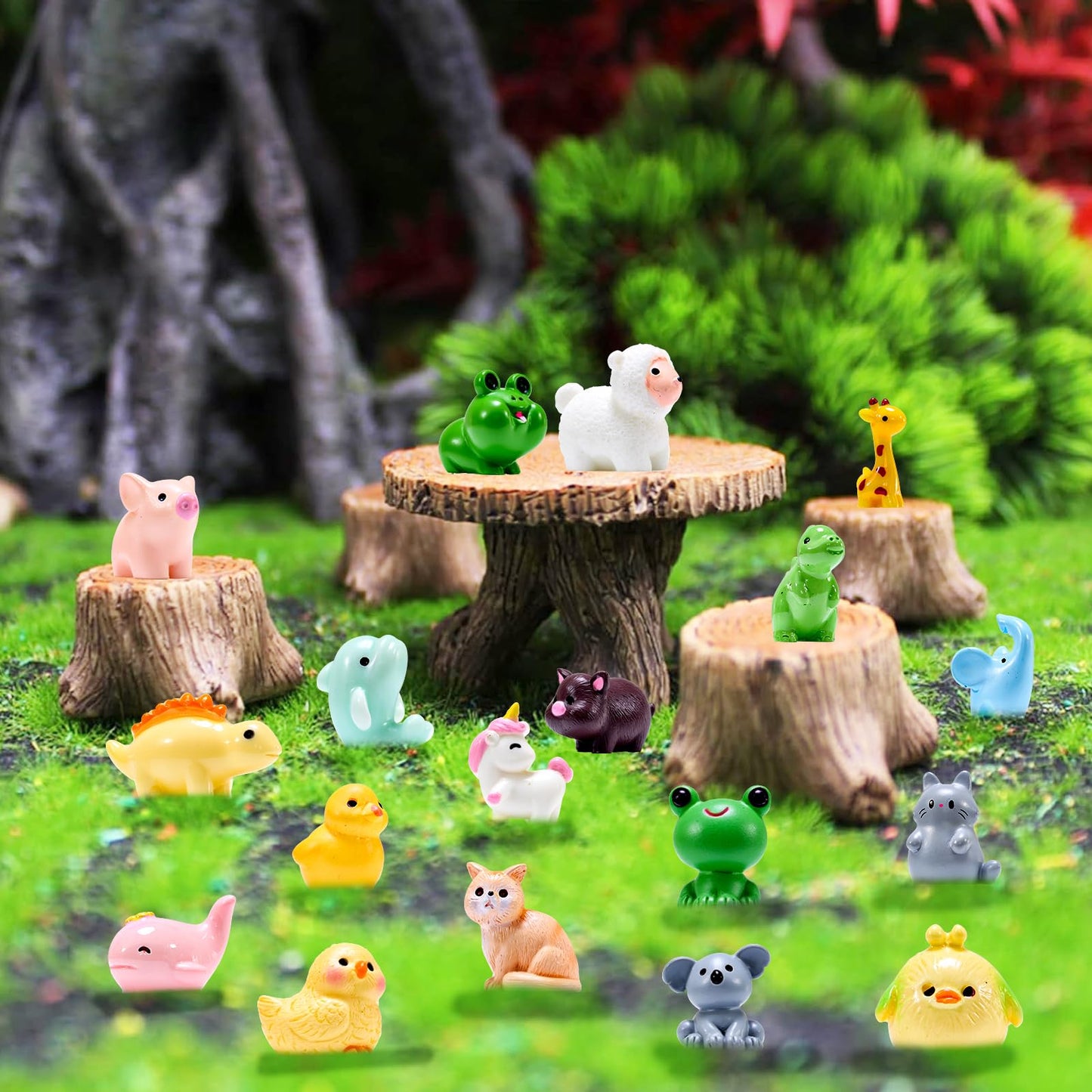 42 Pcs Mini Resin Animal 42 Tiny Resin Animals Miniature Little Small Animal Figurines for Micro Fairy Garden Landscape Accessories Dollhouse Hide Crafts Decor Aquarium Toys