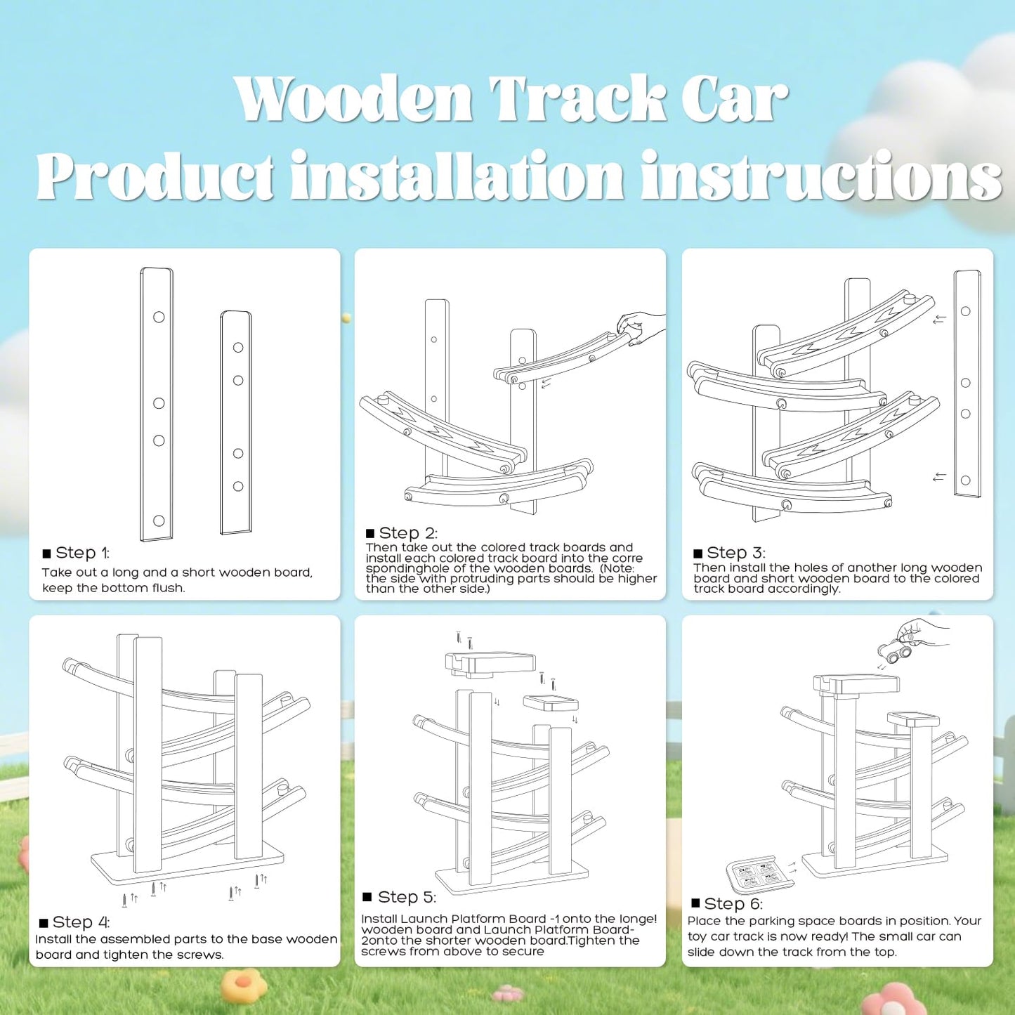 Wooden Car Ramp Toy Set Montessori Ramp Set Includes 4 Mini Cars and Track - Educational Gift for Boys and Girls 3+ Years Old