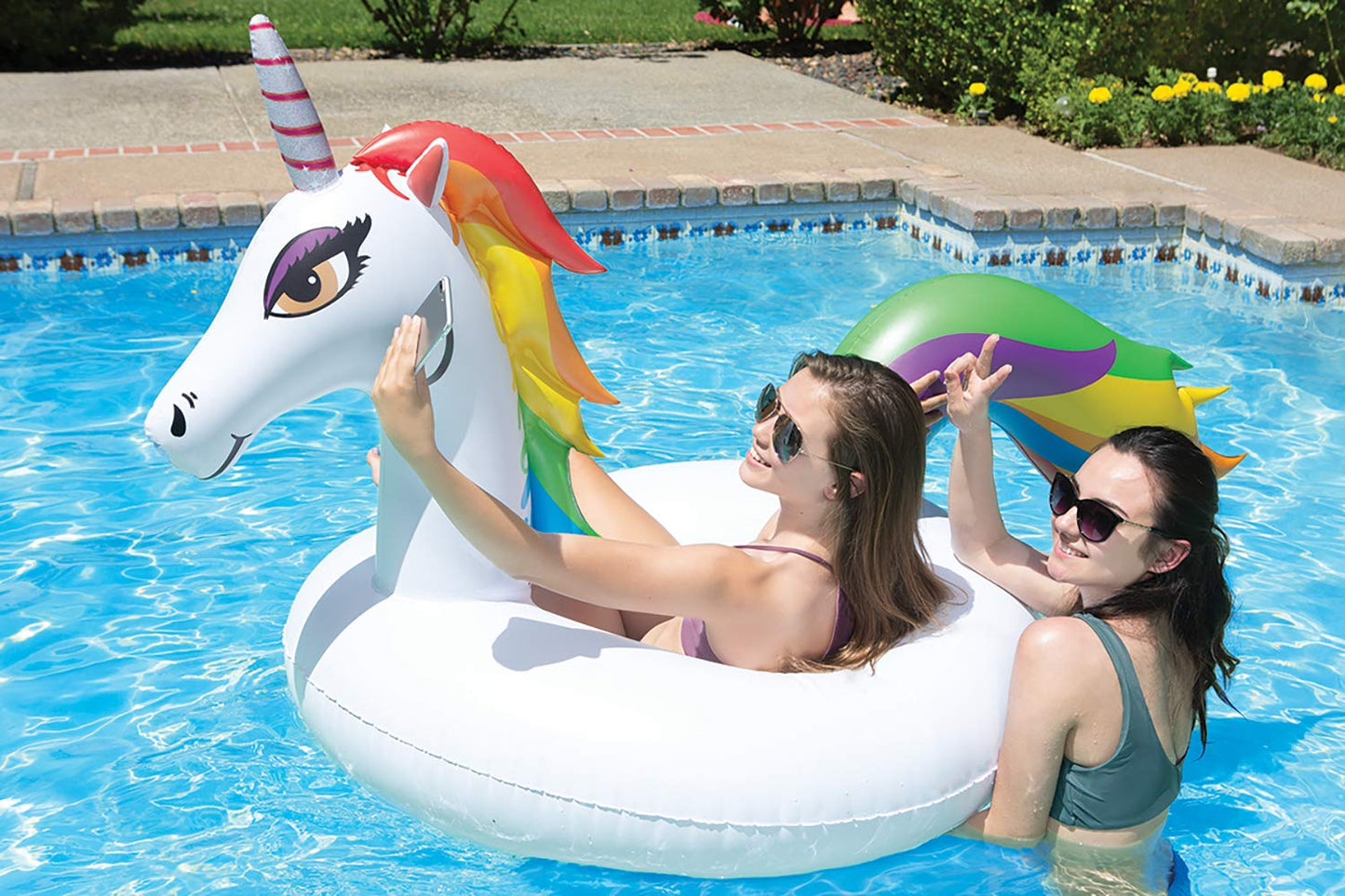 Poolmaster Unicorn Inflatable Swimming Pool Party Float (48 Inch), White/Rainbow