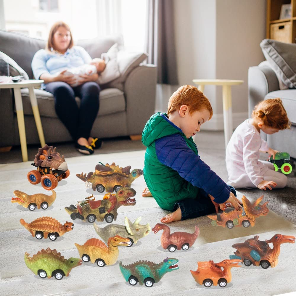E EAKSON Dinosaur Toy Pull Back Cars, 14 Pack Dino Toys for 3 Year Old Boys and Toddlers, Boy Toys Age 3,4,5 and Up, Pull Back T