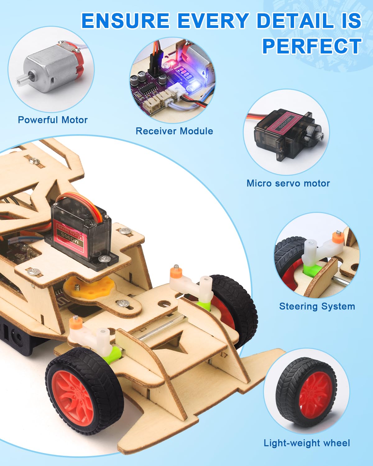 Poraxy Stem Kits For Kids Age 8-10,Toys For Boys Age 8-12,Building Remote Control Model Car,Wooden 3D Puzzles 8-13 Teenage Science Projects, Birthday Gifts For 8 9 10 11 12 13 Year Old Teen Boys Girls