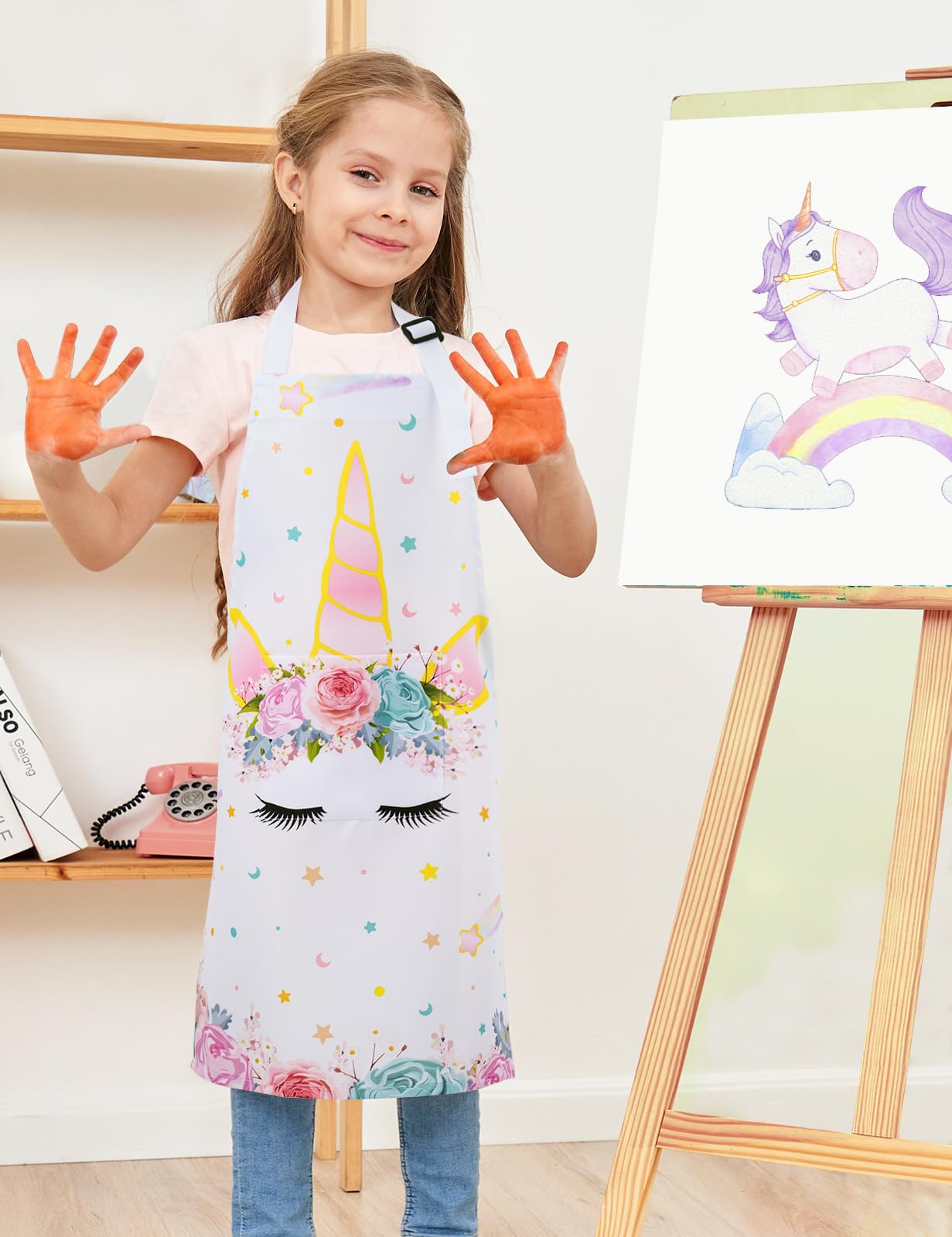Wernnsai Rainbow Toddler Aprons - Kids Aprons For Girls Toddler Paint Art Smock Waterproof Cooking Baking Painting Gardening Artist Chef Apron For Kids Age 6-10 Years