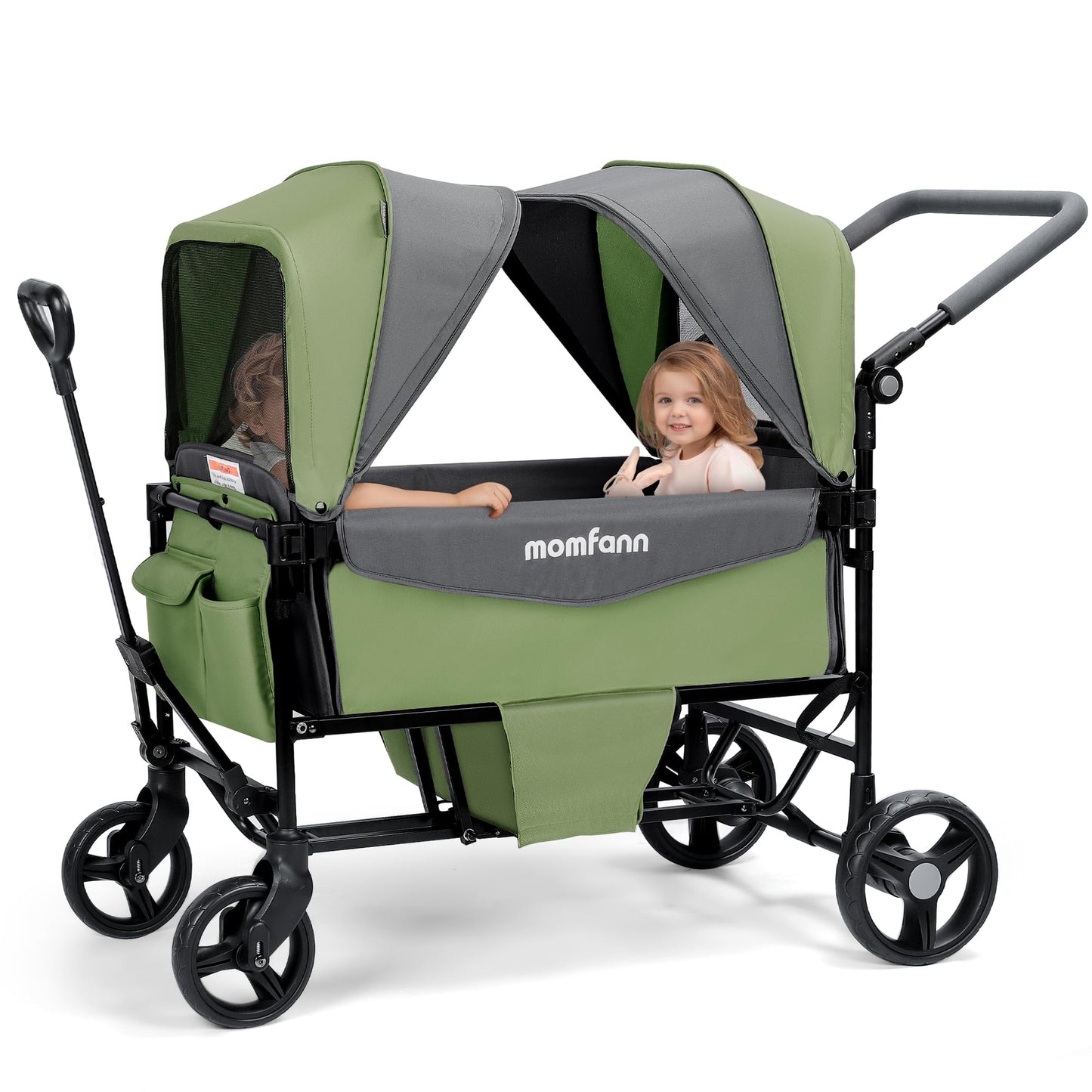 Stroller Wagon for 2 Kids with Canopy, Foldable All-Terrain Wagon Stroller with Adjustable Push/Pull Handle, Parent Organizer, 5