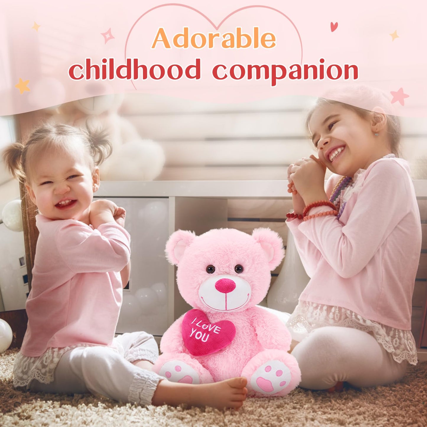 BENINY 12" Pink Teddy Bear with Heart - Soft Plush Stuffed Animal Toy for Kids & Girlfriend, Polyester Material, Model 1